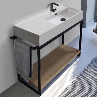 Console Bathroom Vanity Console Sink Vanity With Ceramic Sink and Natural Brown Oak Shelf Scarabeo 5120-SOL2-89